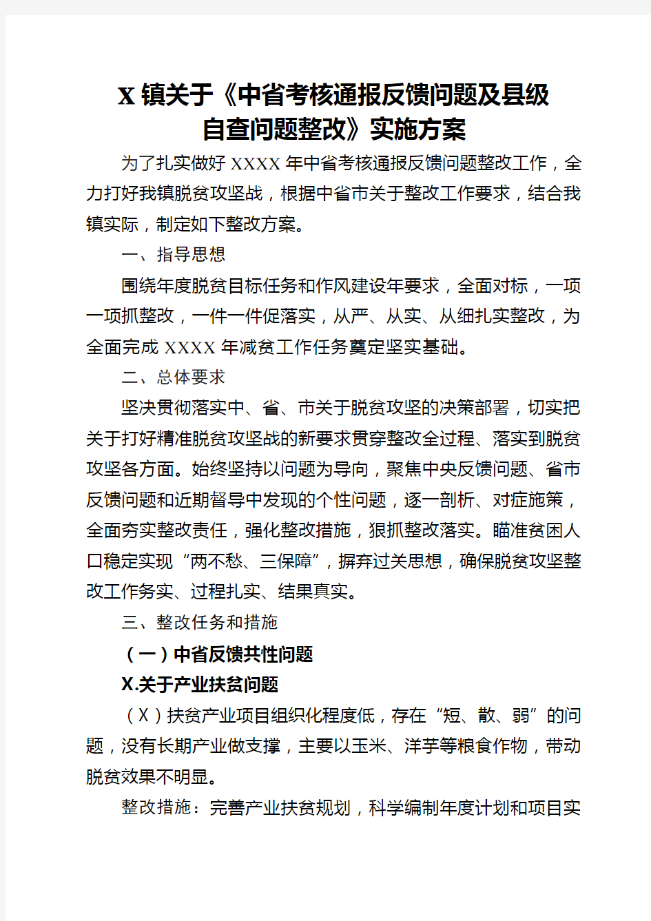 最新脱贫攻坚考核检查反馈问题整改方案