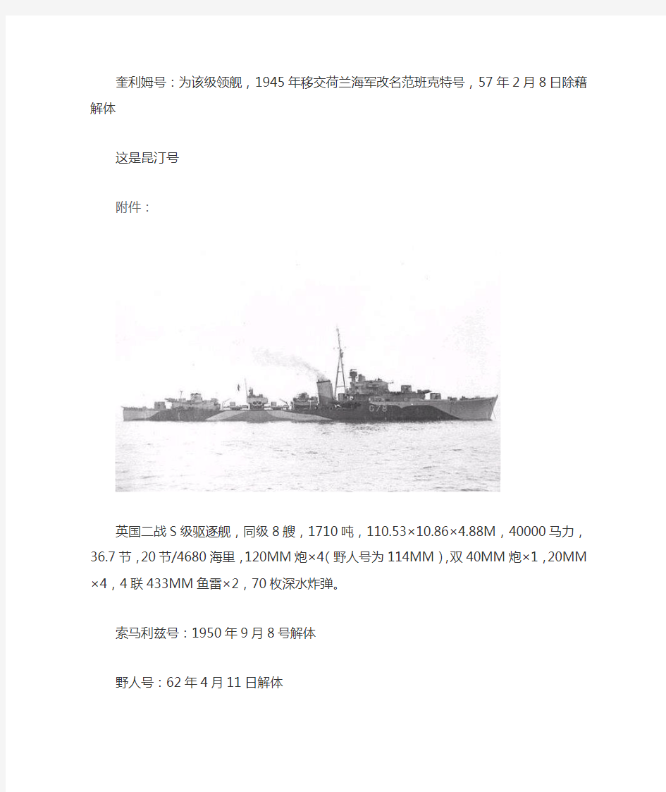英国海军驱逐舰列表详解