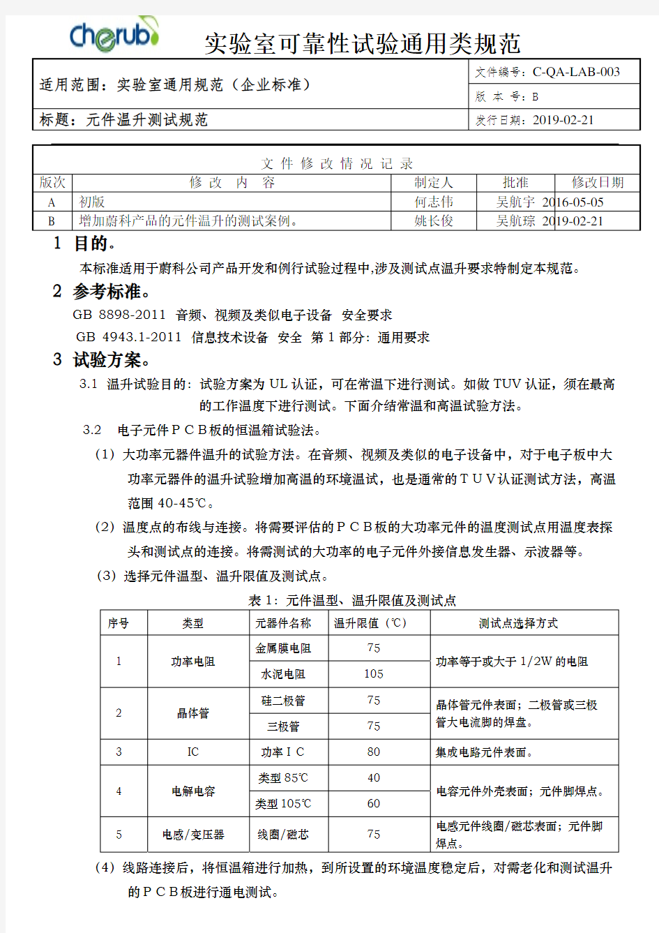 C-QA-LAB-003  元件温升测试规范