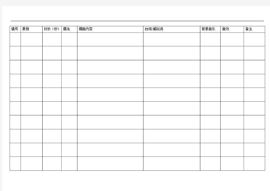 分镜头剧本表格模版