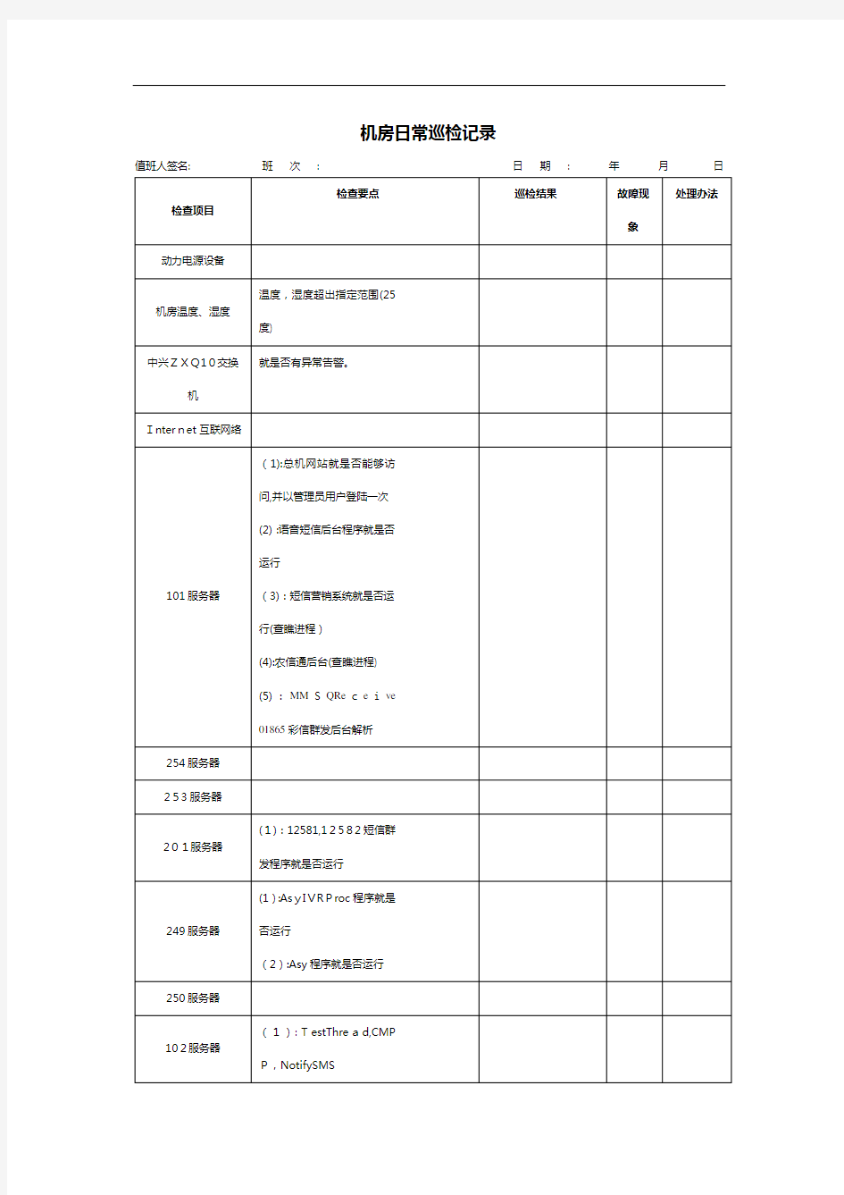 日常巡检记录表