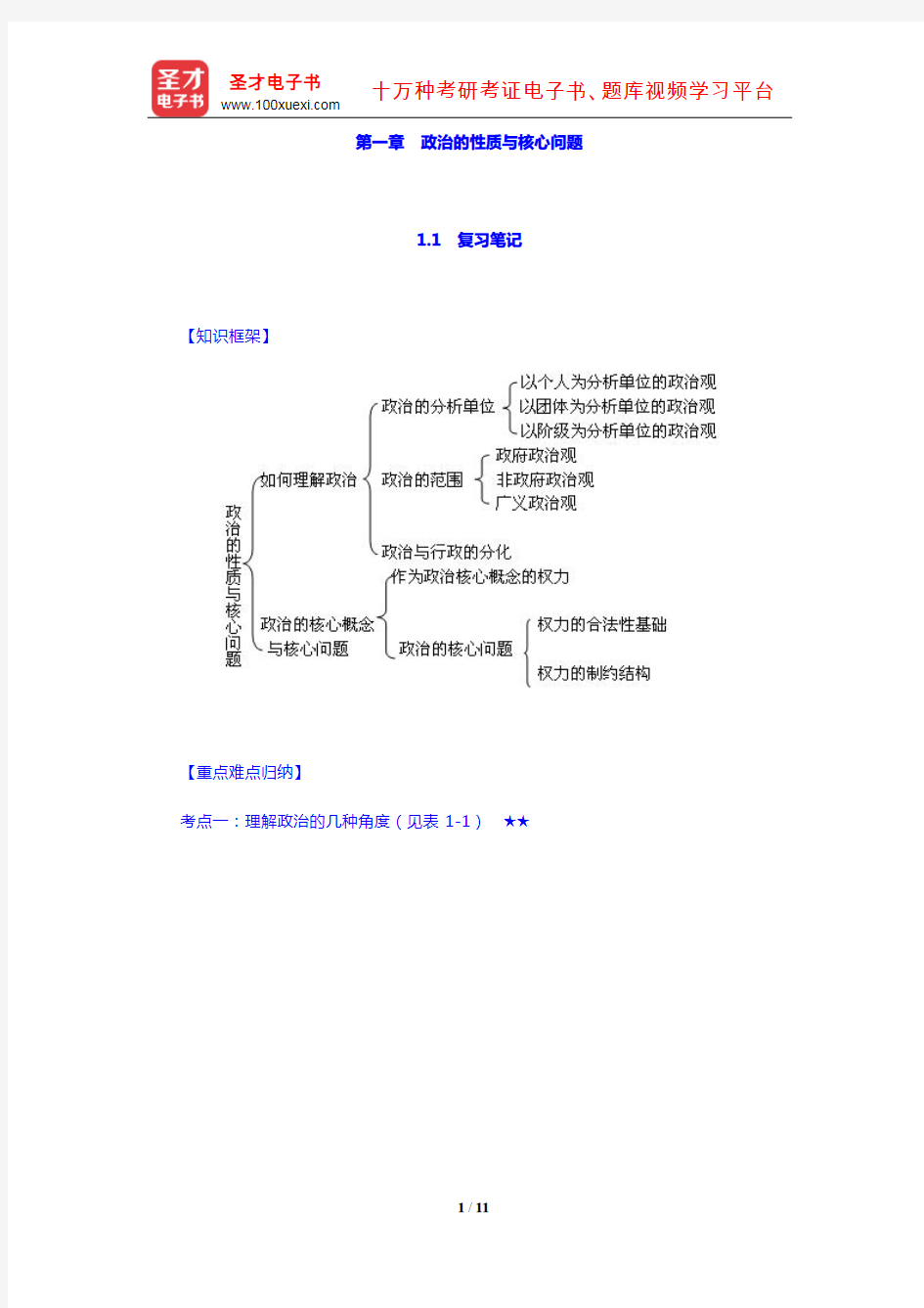 景跃进《政治学原理》复习笔记+课后习题详解(第一章 政治的性质与核心问题)【圣才出品】