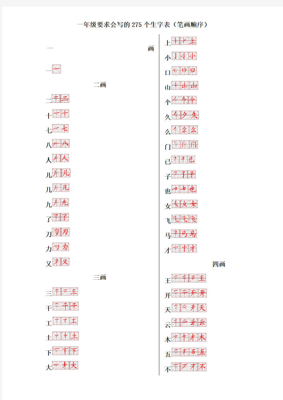 一年级生字表笔画顺序 (2)