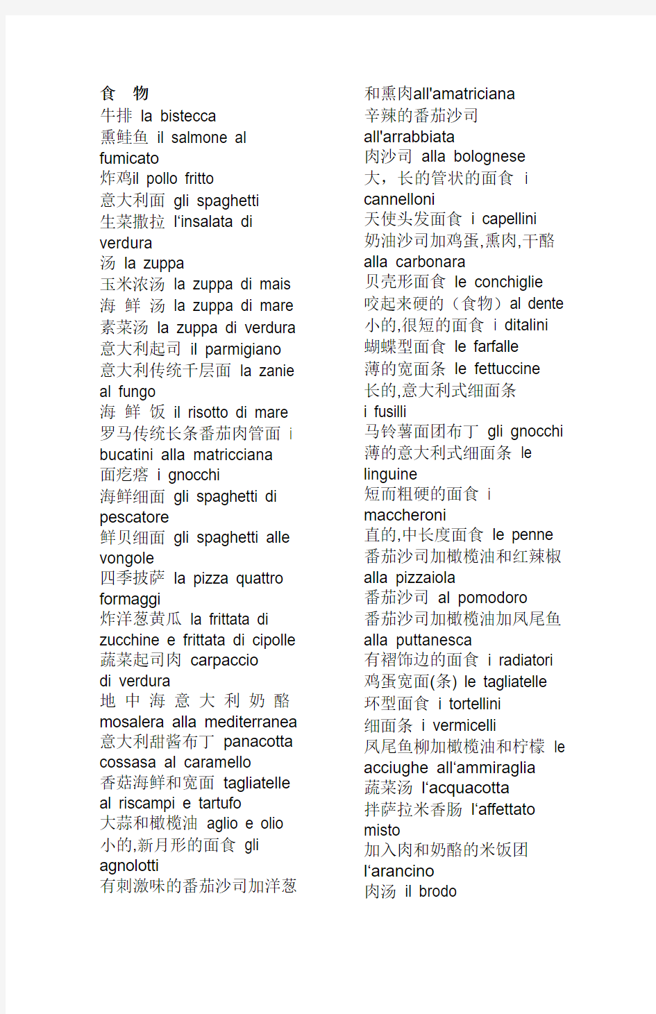 意大利语分类词汇表