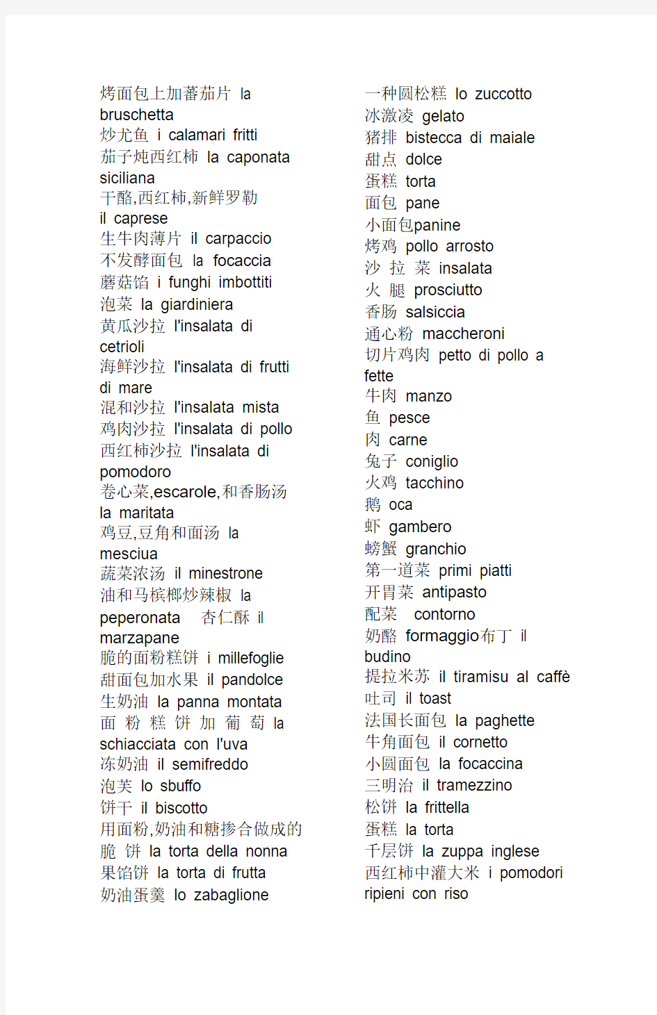 意大利语分类词汇表