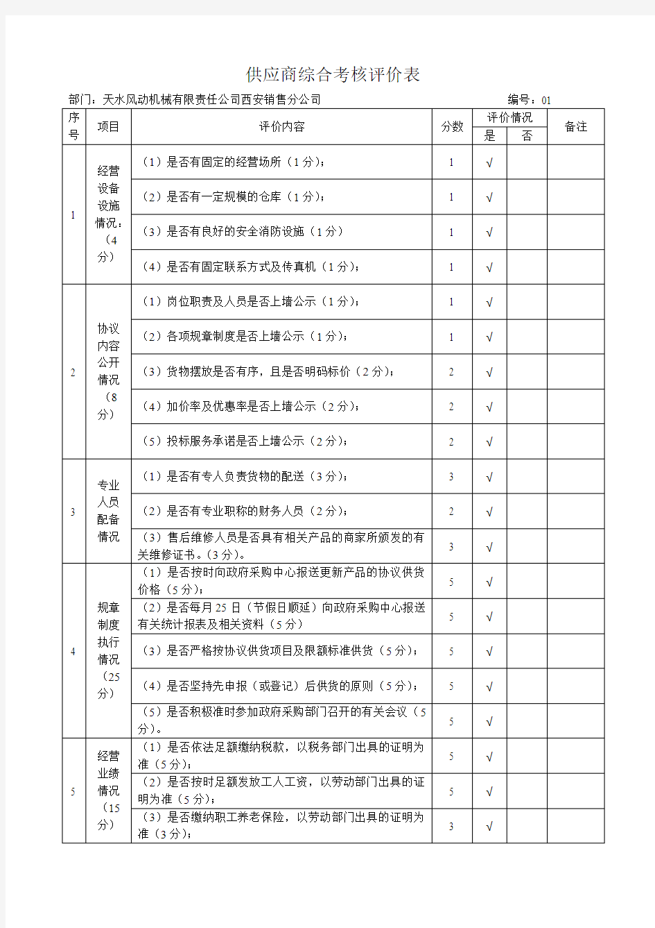 供应商综合考核评价表