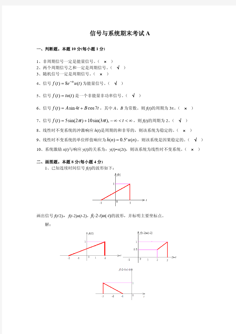 湖南大学2011年信号与系统期末考试试卷