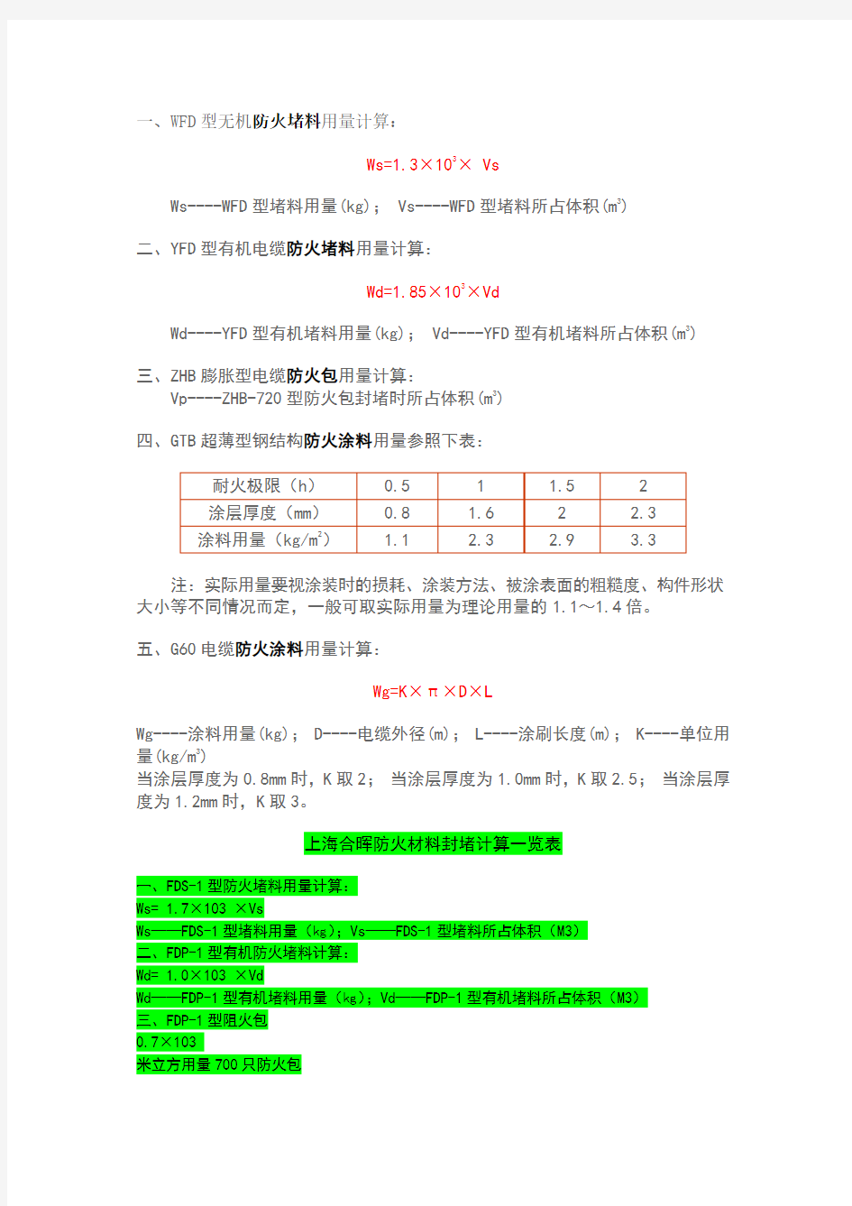 防火堵料的计算方法