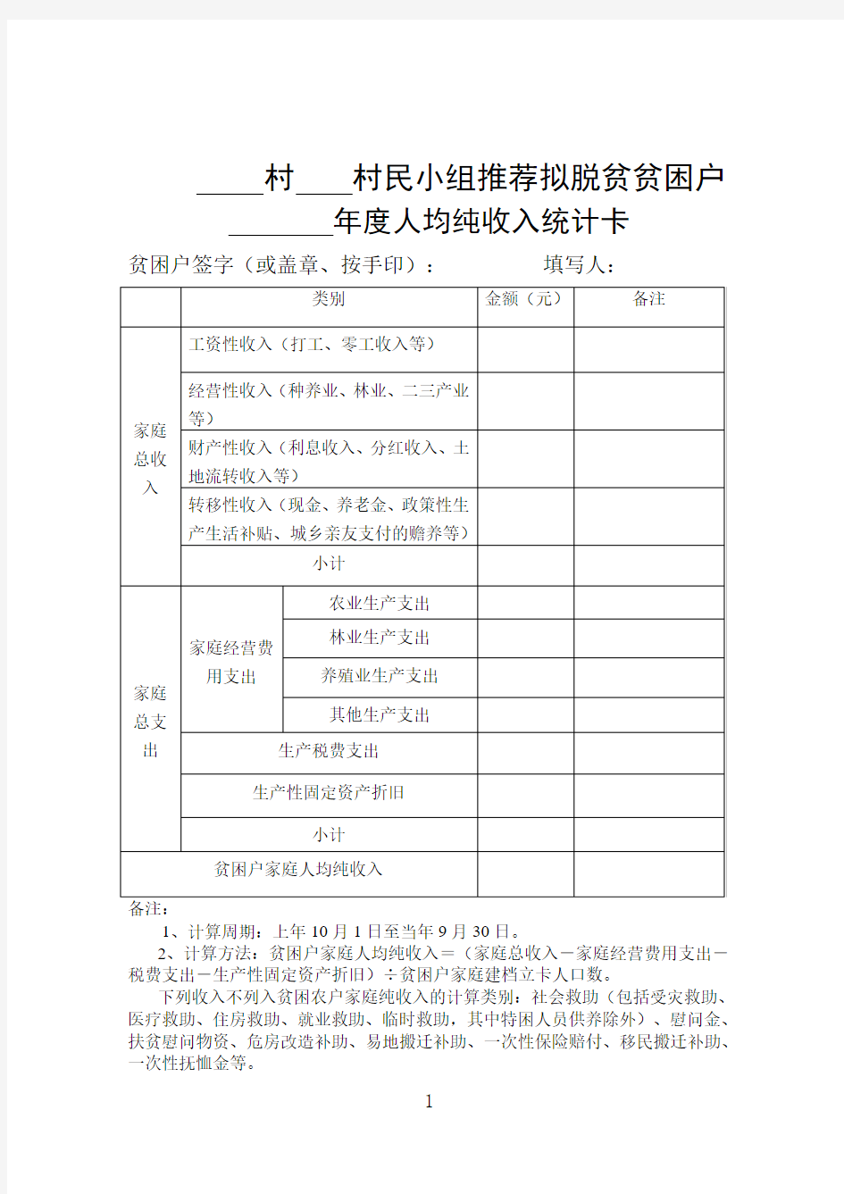 贫困户收入统计表