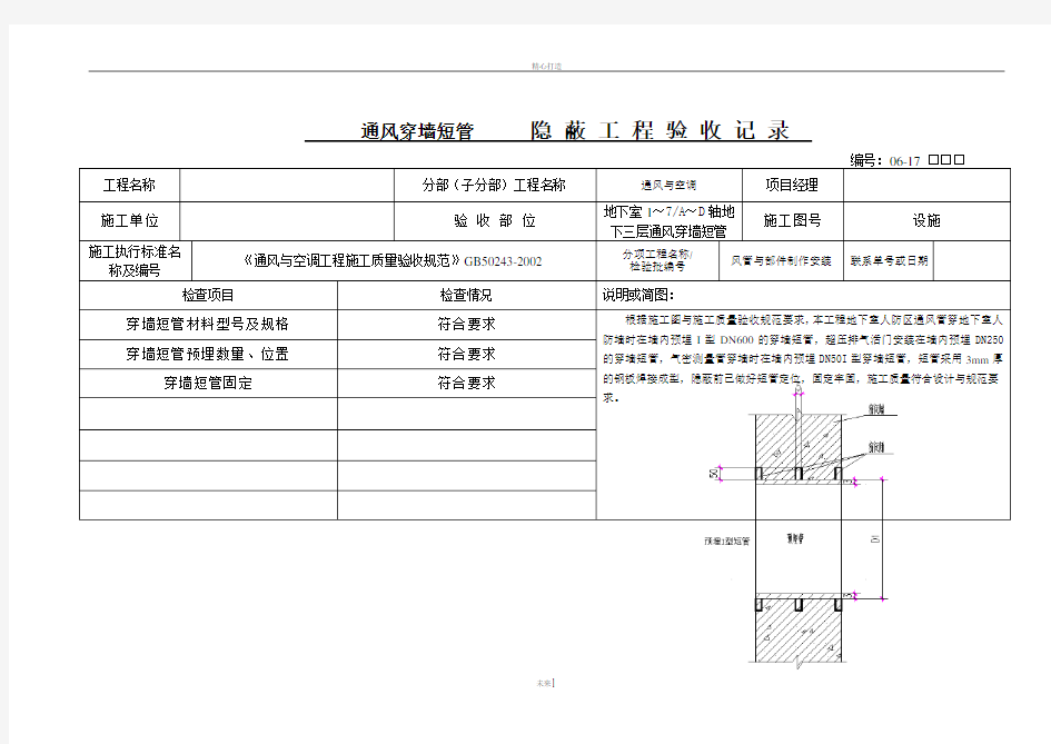 通风隐蔽工程验收记录