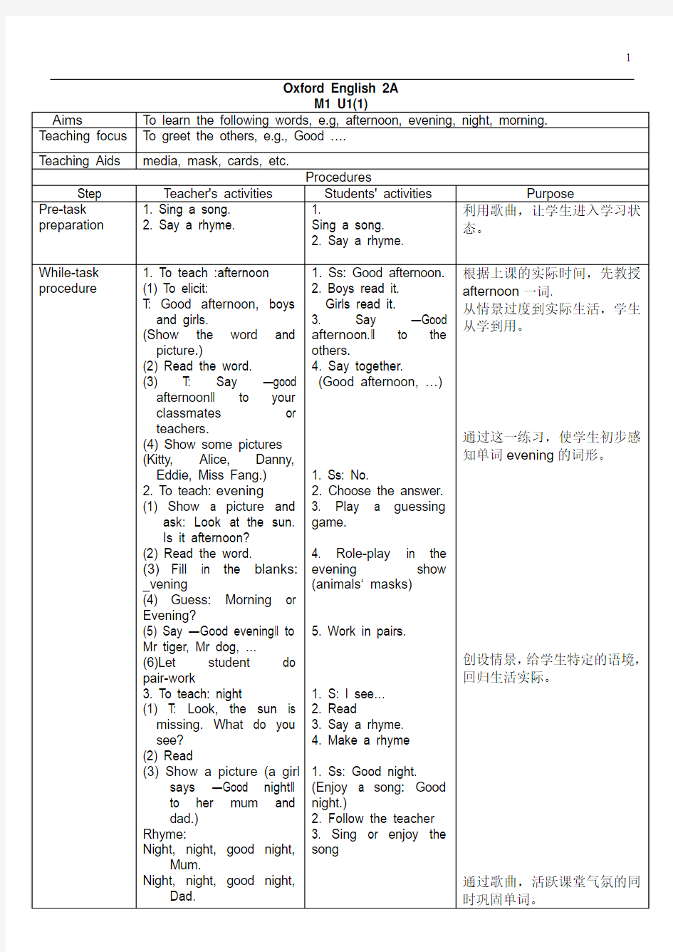 上海牛津英语最新版2A教案20120808