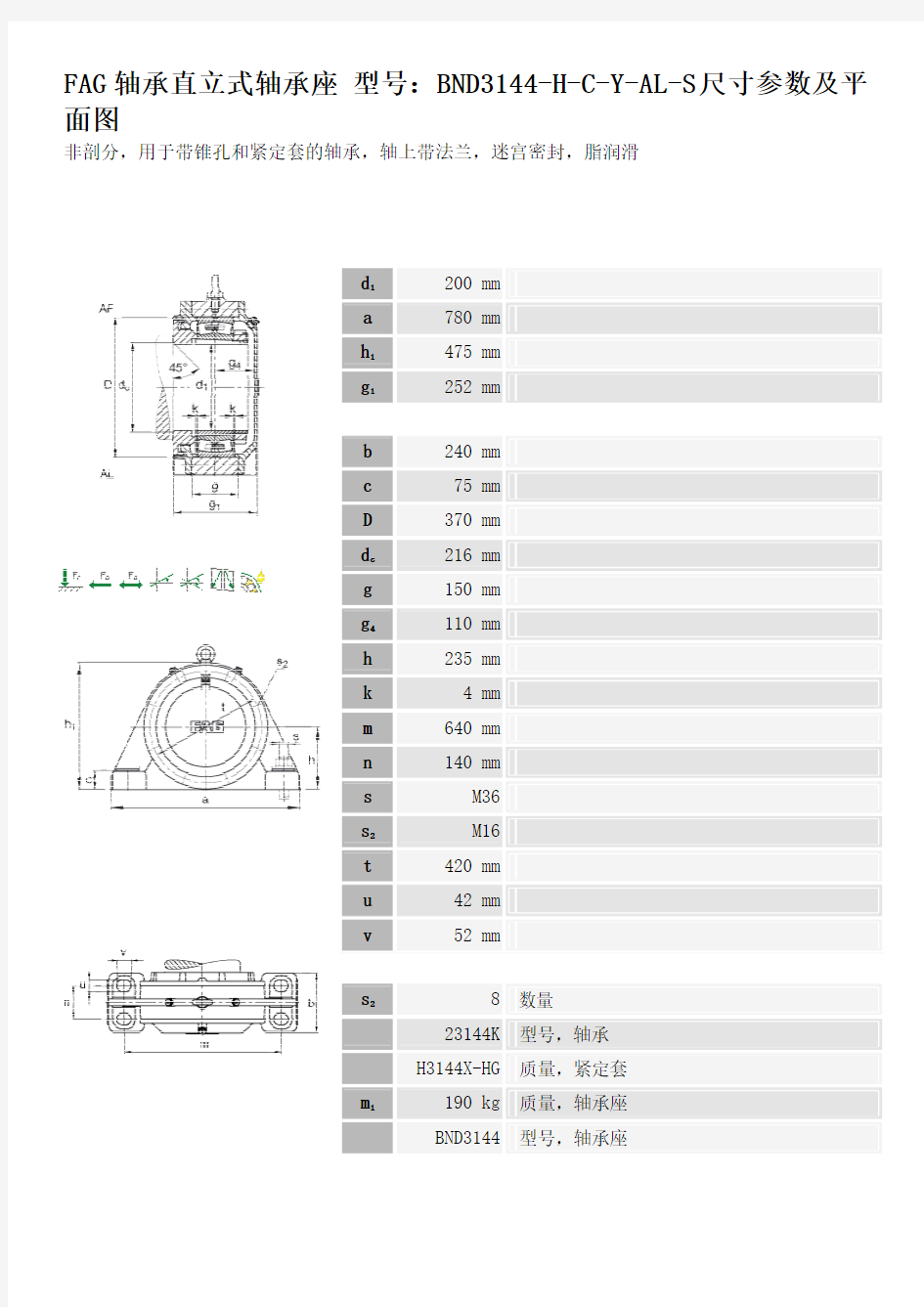 FAG轴承直立式轴承座 BND3144-H-C-Y-AL-S尺寸参数