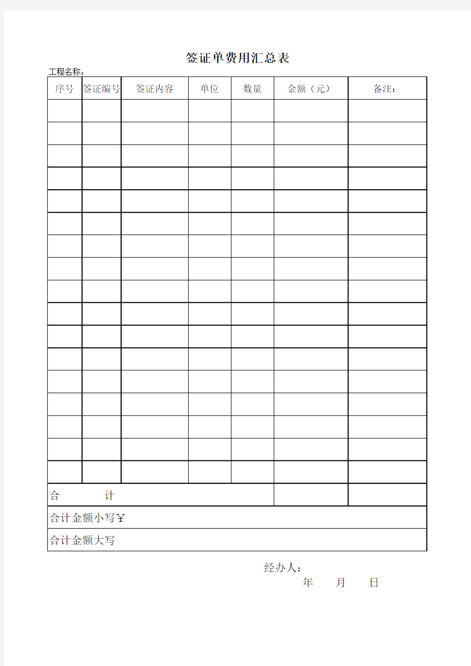 签证单费用汇总表