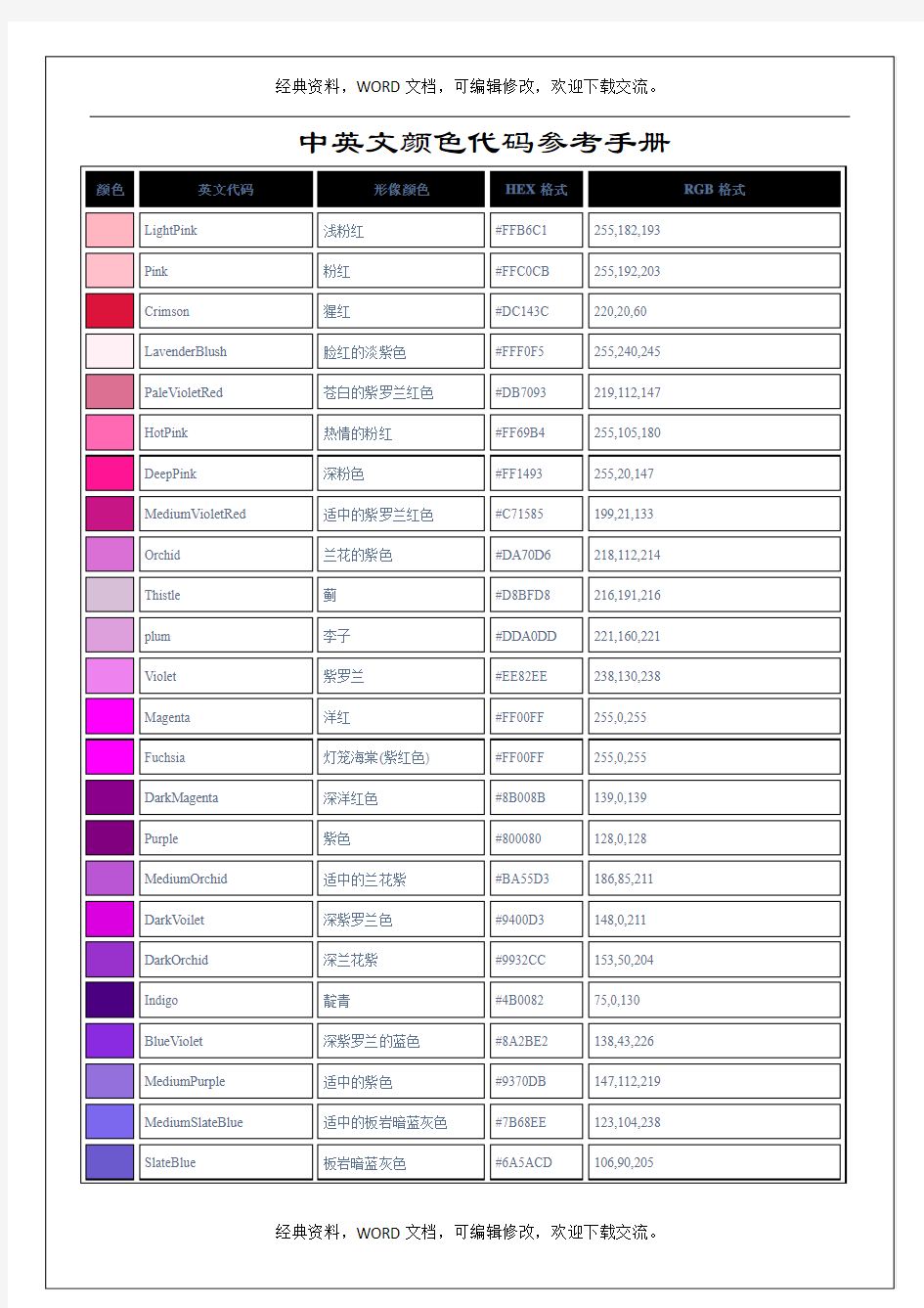 中英文颜色代码参考手册9p