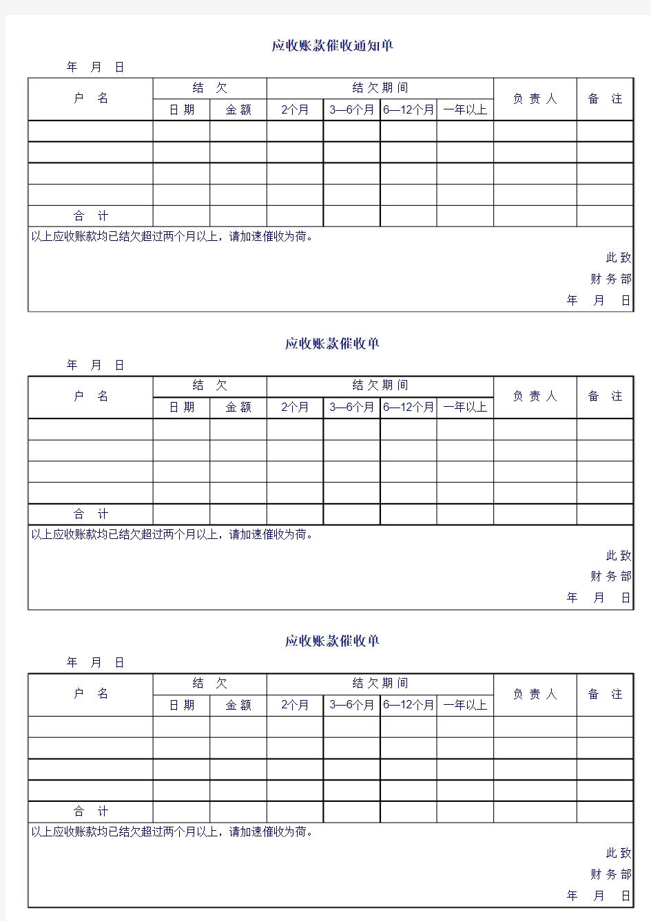 应收账款催款通知单