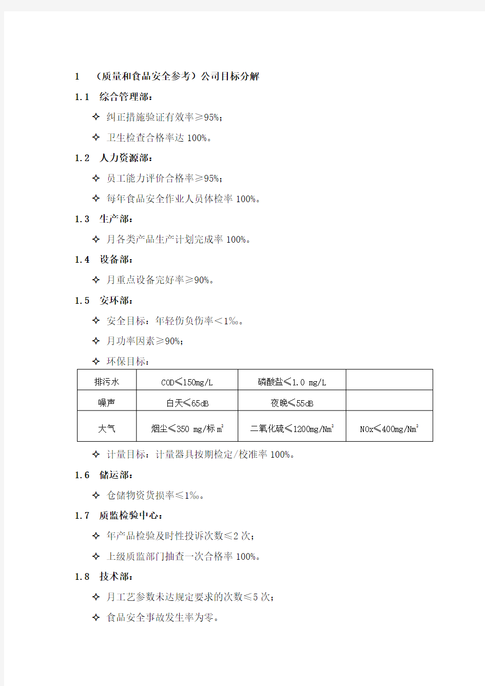 四体系目标指标分解表(参考)