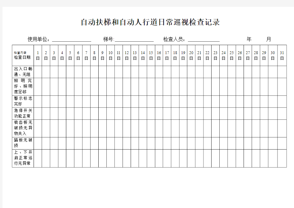 自动扶梯日常检查记录表