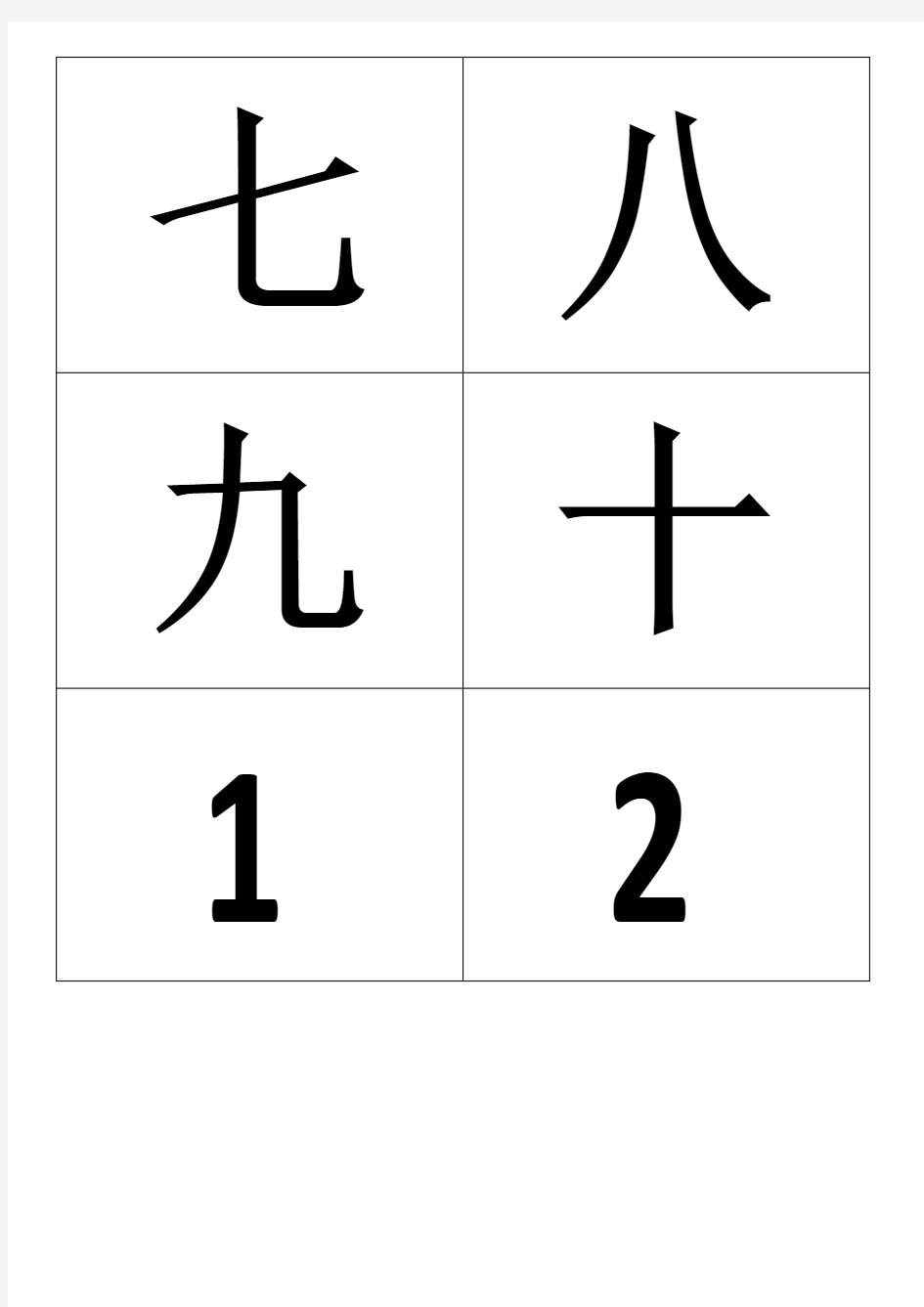 1-20数字和汉字模板
