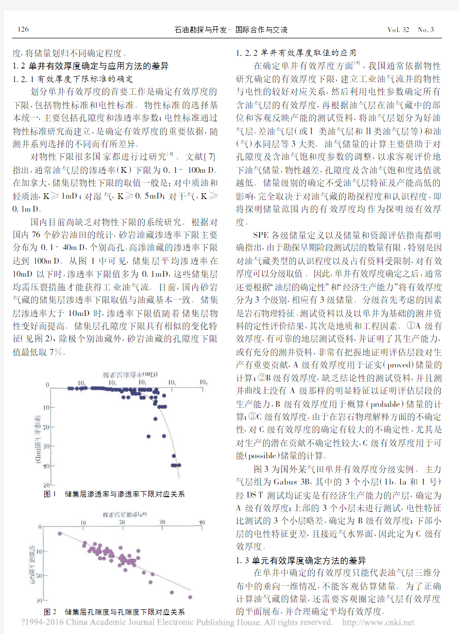浅析中国与西方在储量计算中确定有效厚度之差异_赵文智