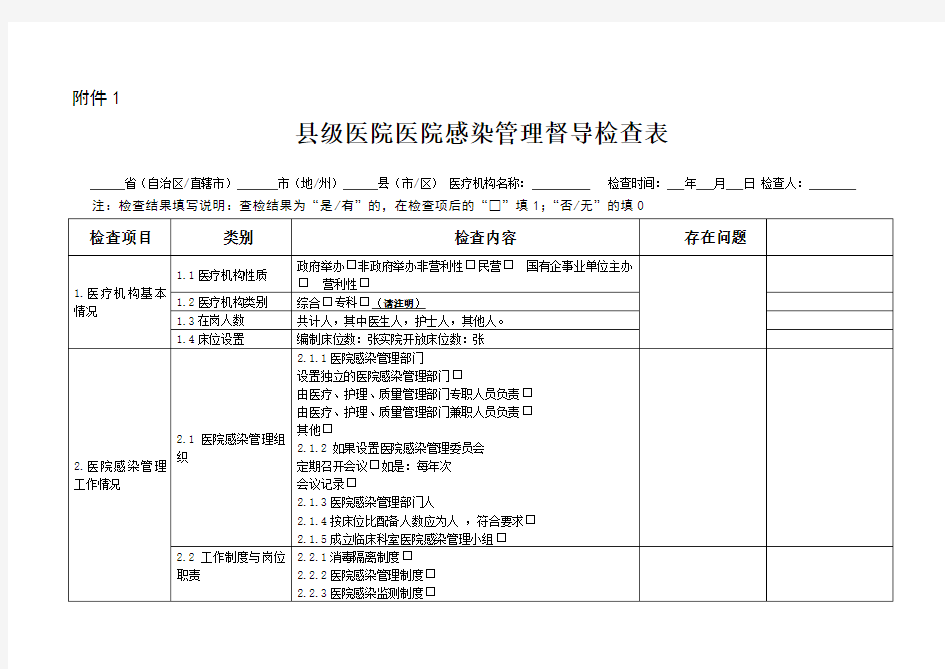 县医院和基层医疗机构医院感染督导检查表和调研表(9个)