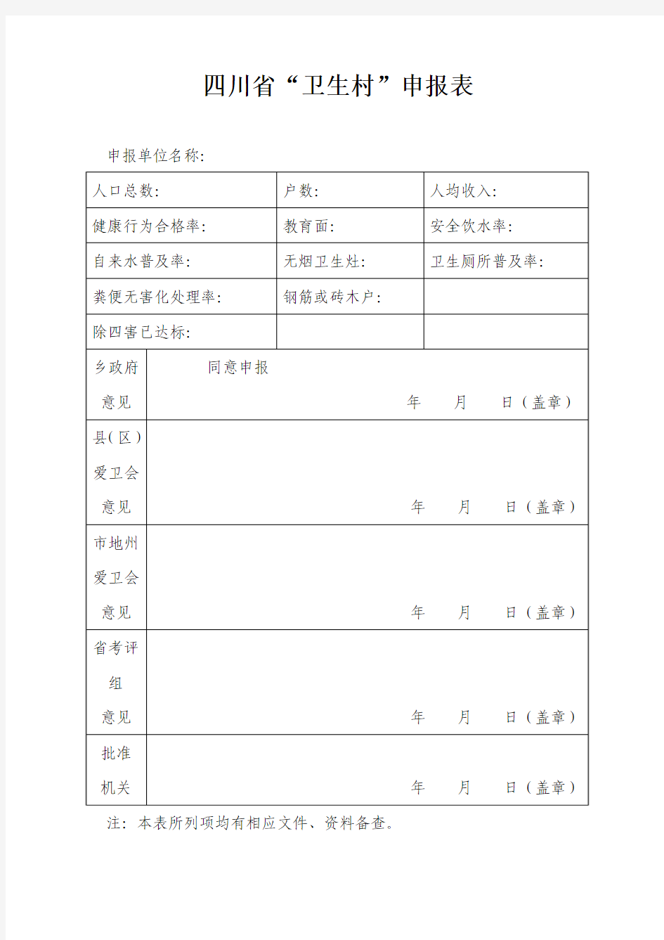 四川省“卫生村”申报表