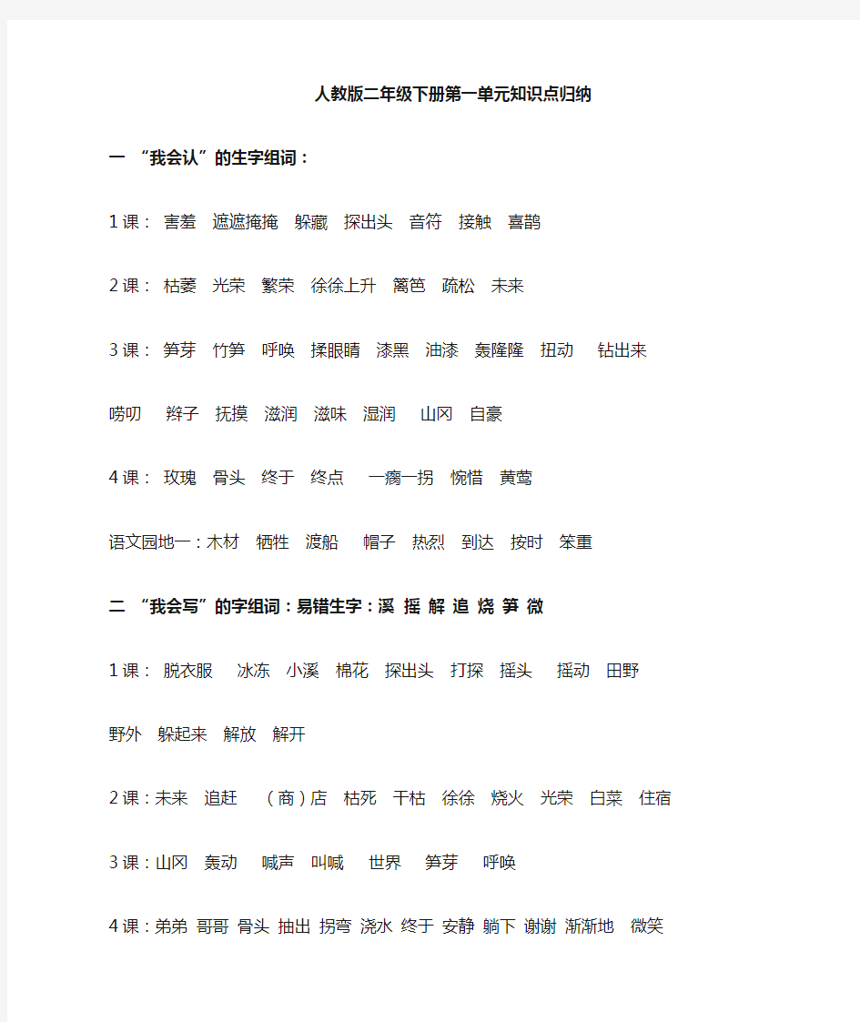 人教版二年级语文下册知识点归纳