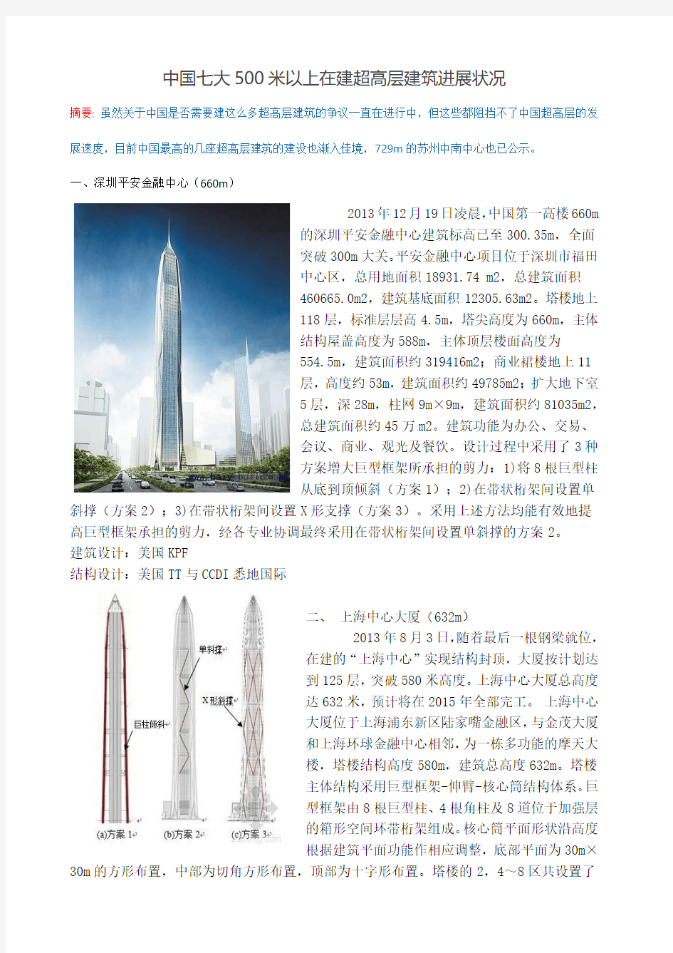 中国七大500米以上在建超高层建筑进展状况