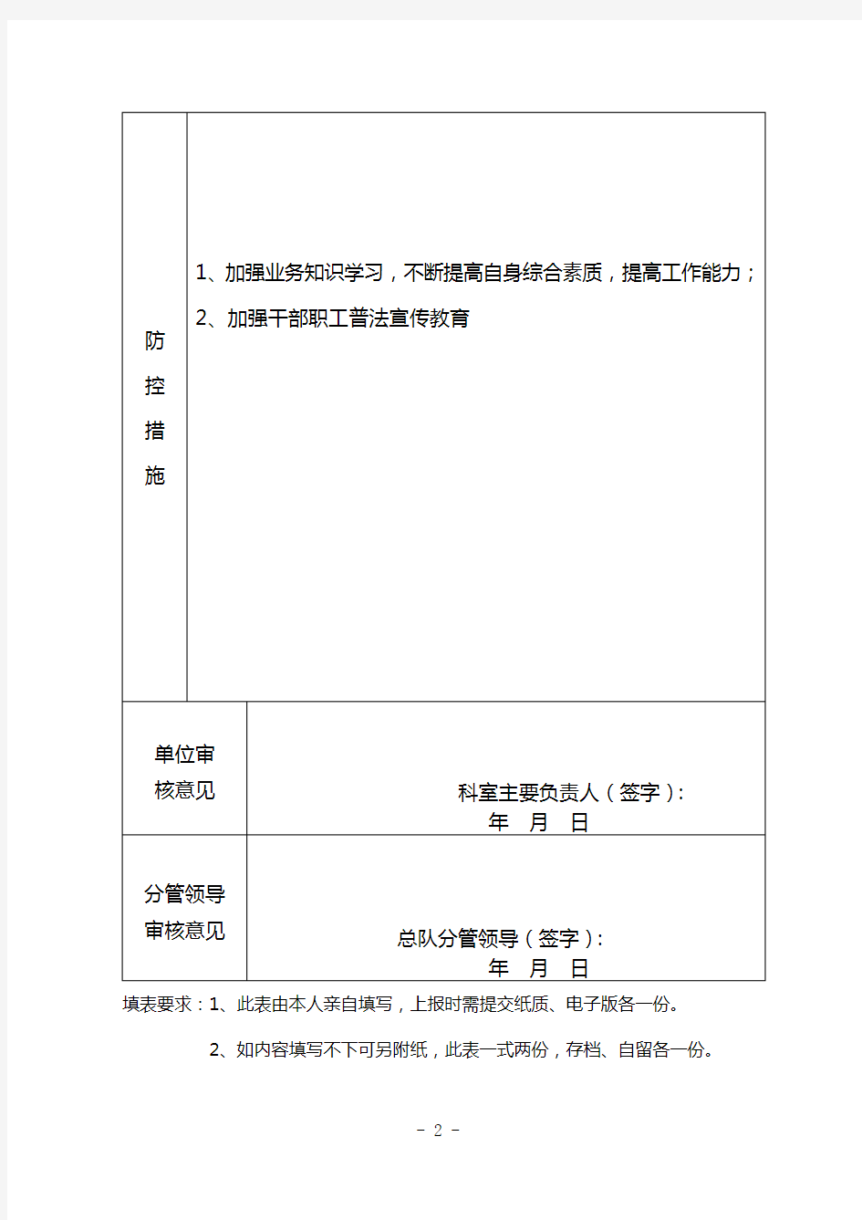 个人岗位廉政风险及防控措施登记表