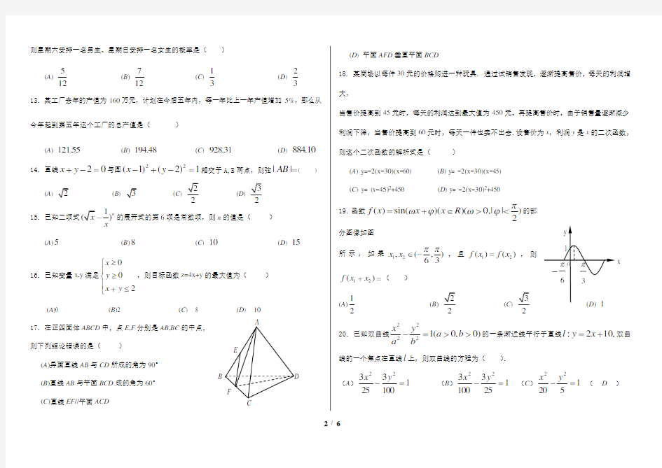 (完整版)2018年山东省春季高考数学模拟试题