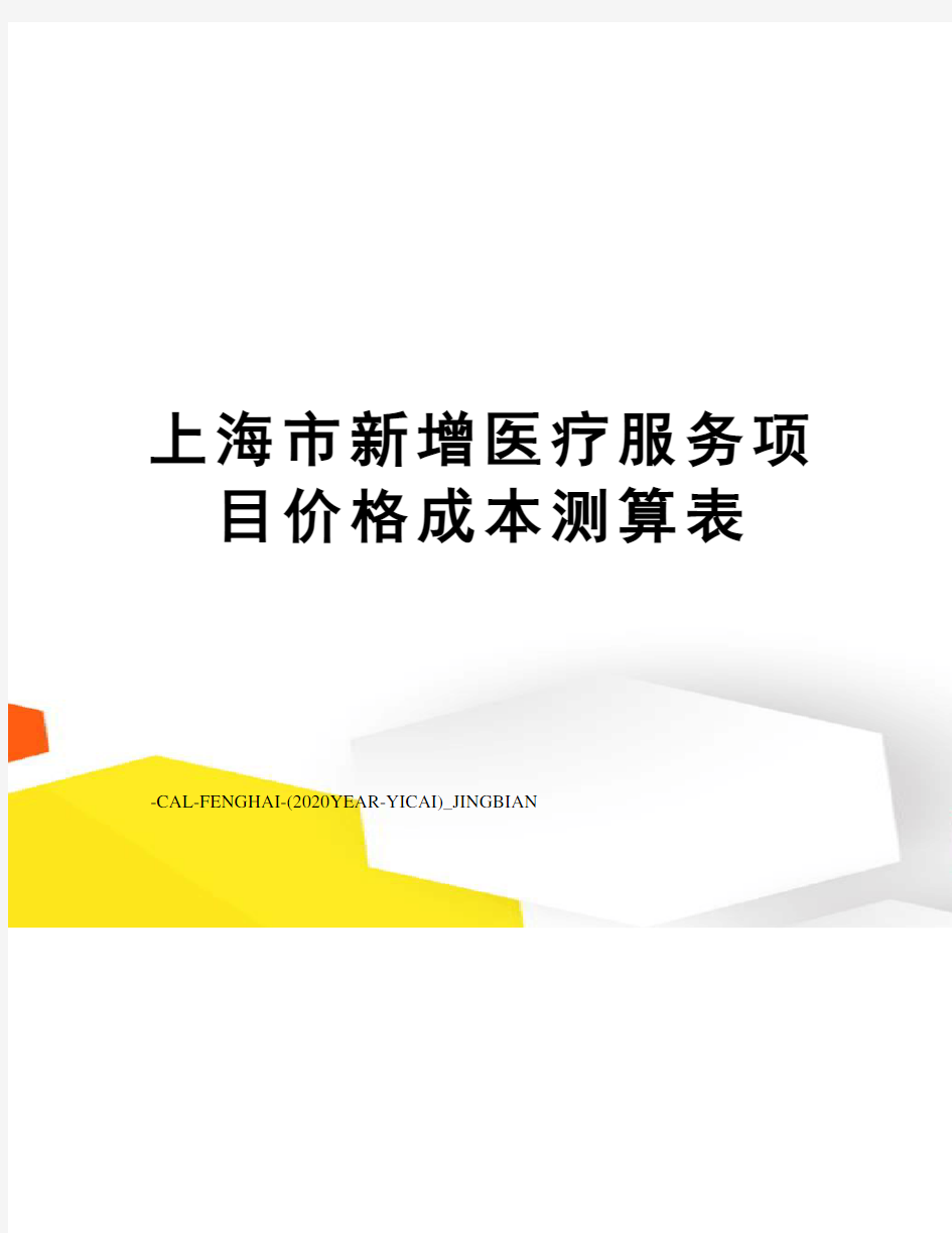 上海市新增医疗服务项目价格成本测算表