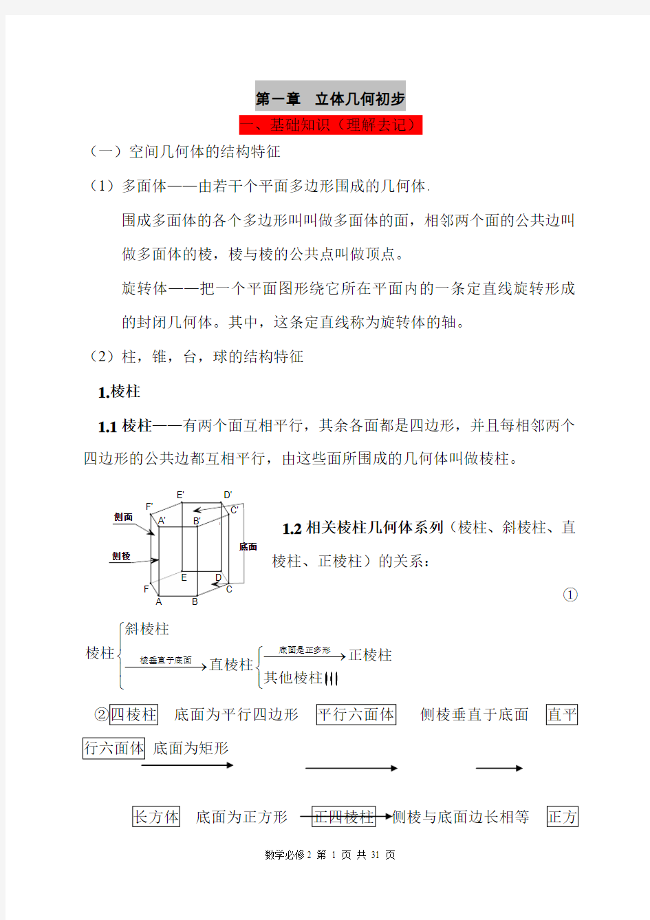 高中数学必修二复习资料