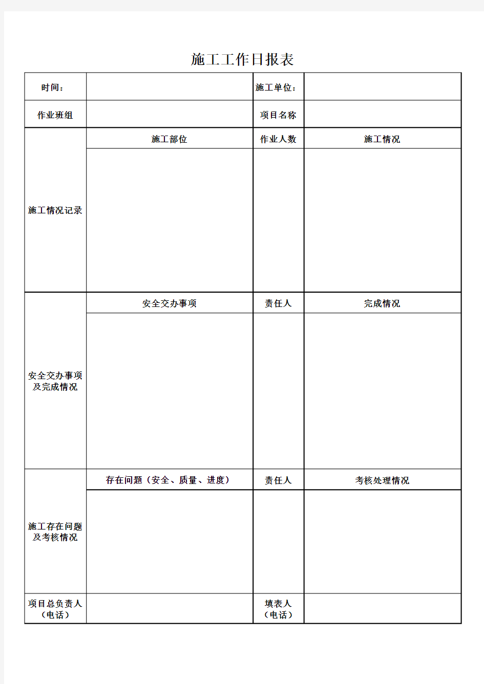 施工工作日报表