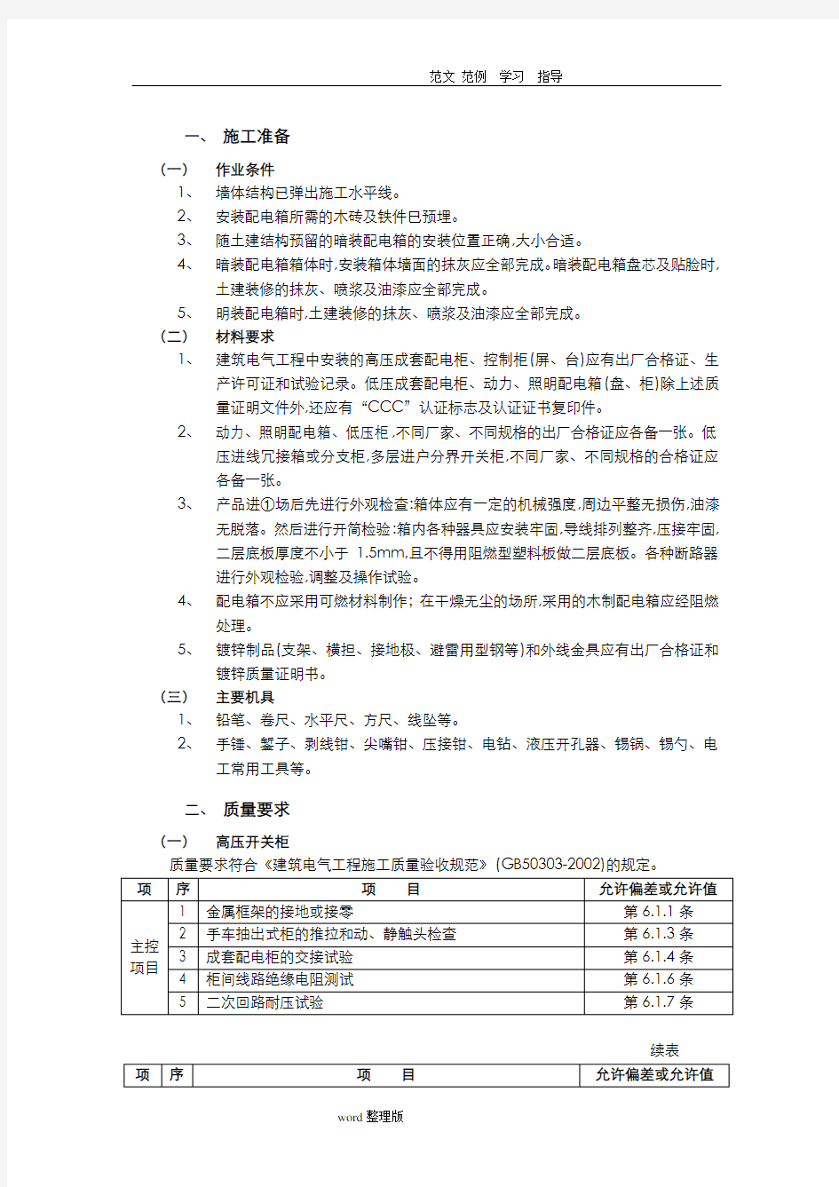 配电箱安装方案总结