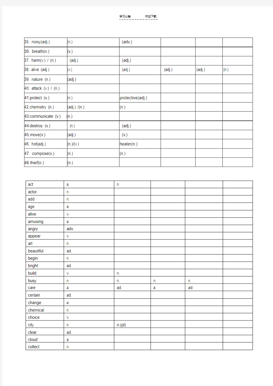 中考词性转换打印版