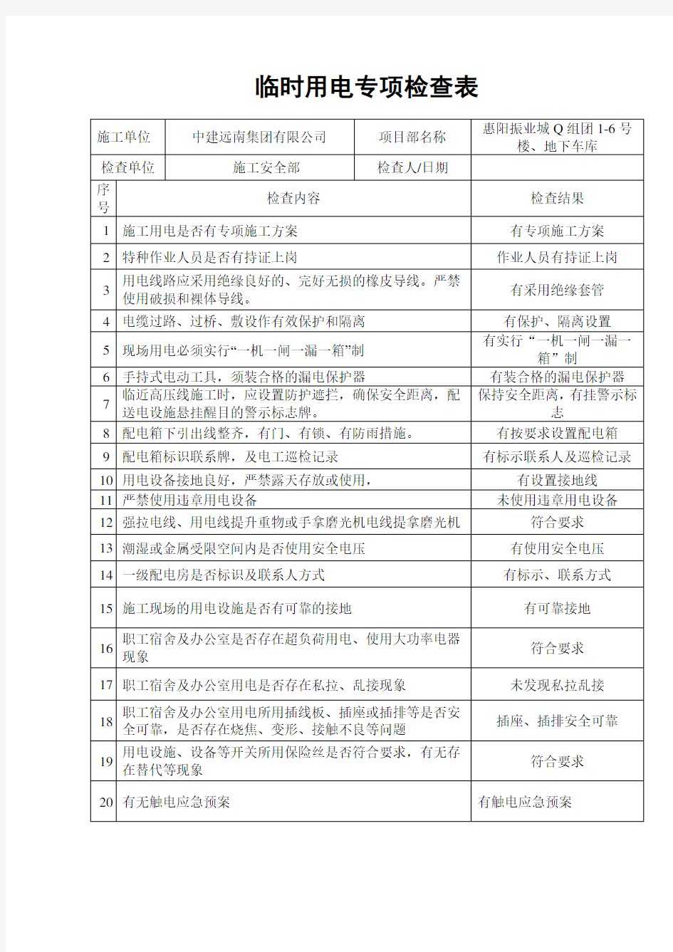 临时用电专项检查表