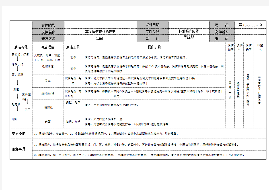 奶粉生产车间清洁作业标准操作规程