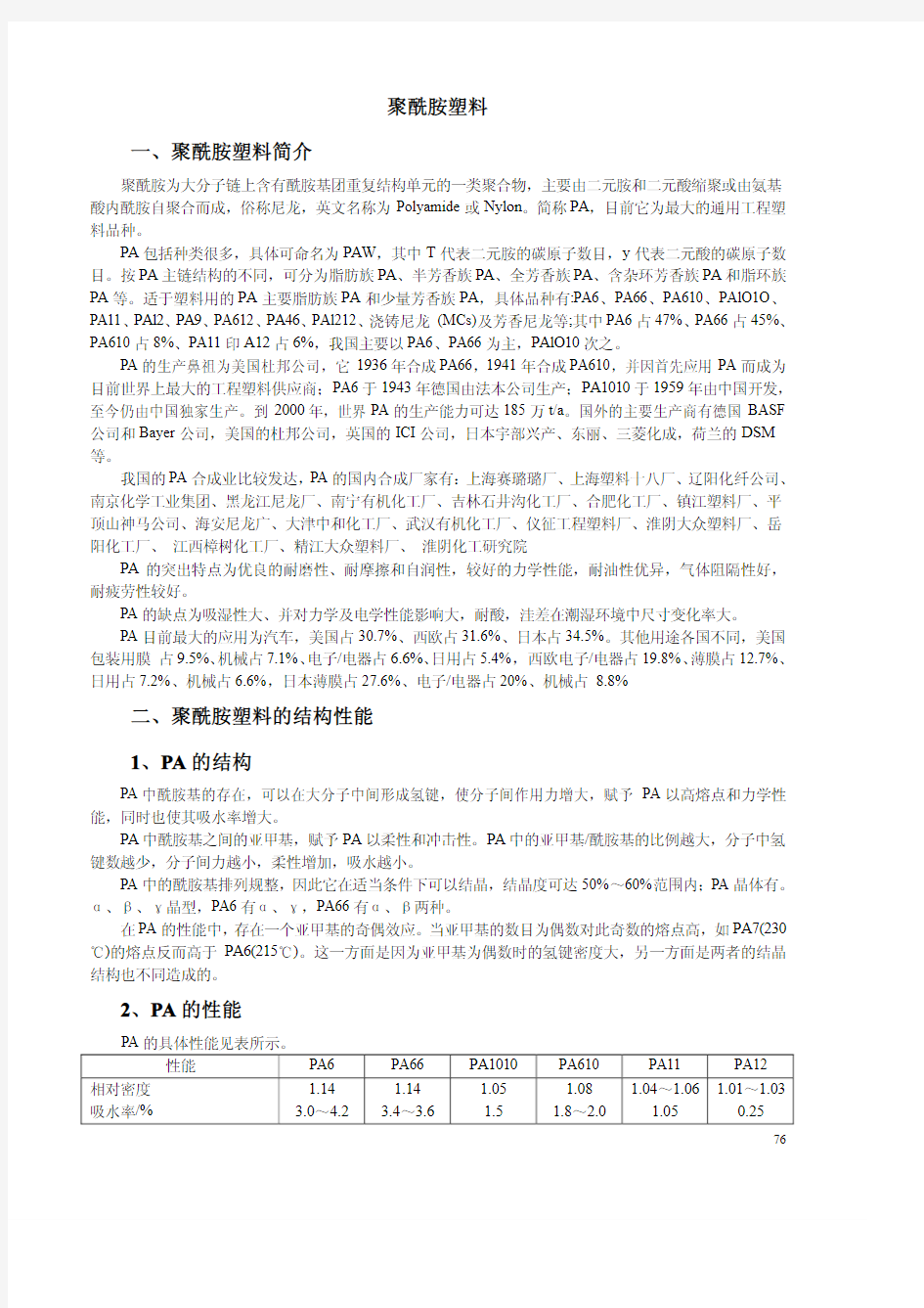 聚酰胺塑料一、聚酰胺塑料简介