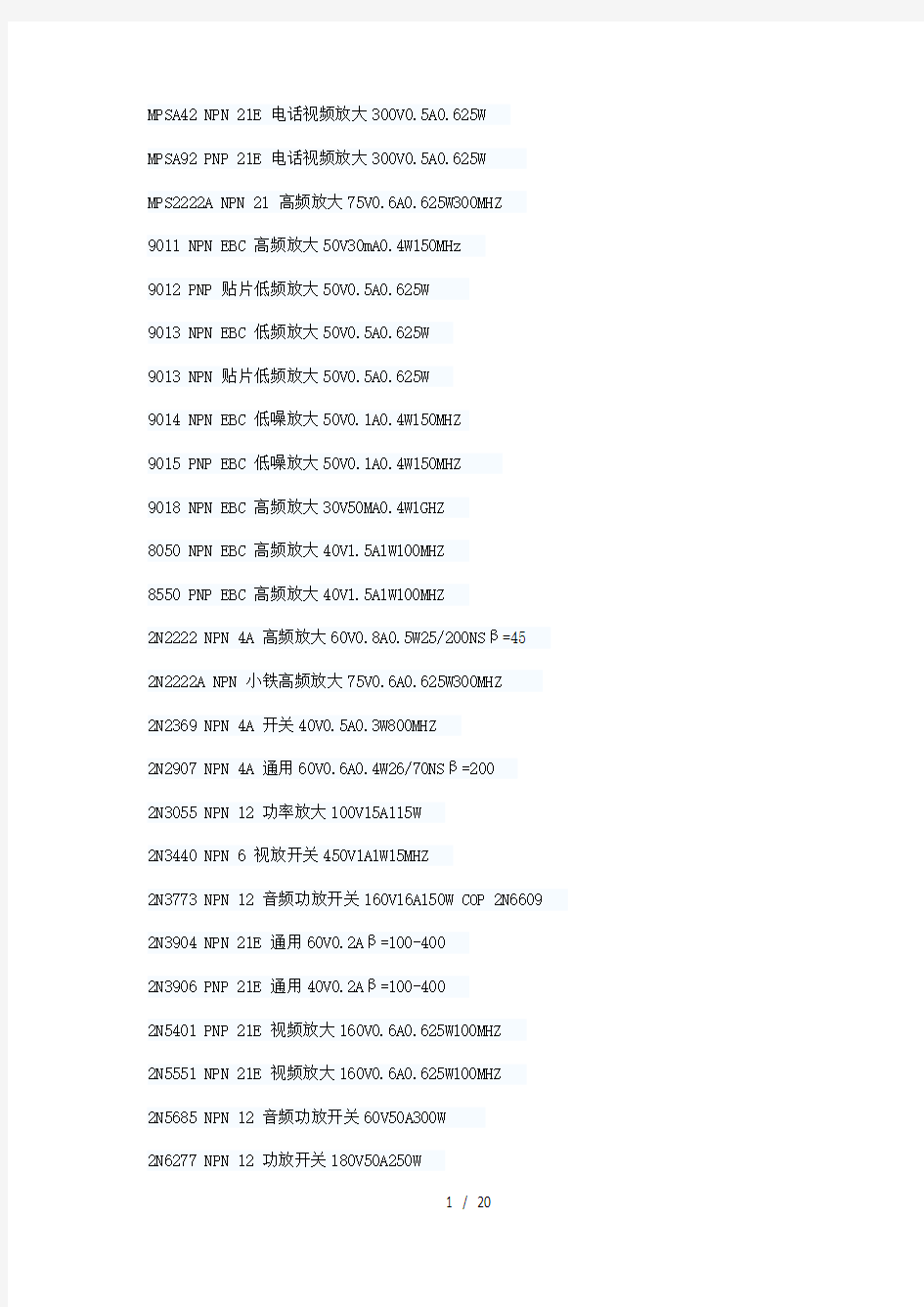 常用三极管参数大全