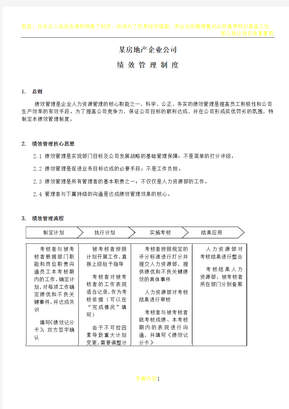 【实例】某房地产企业绩效考核制度