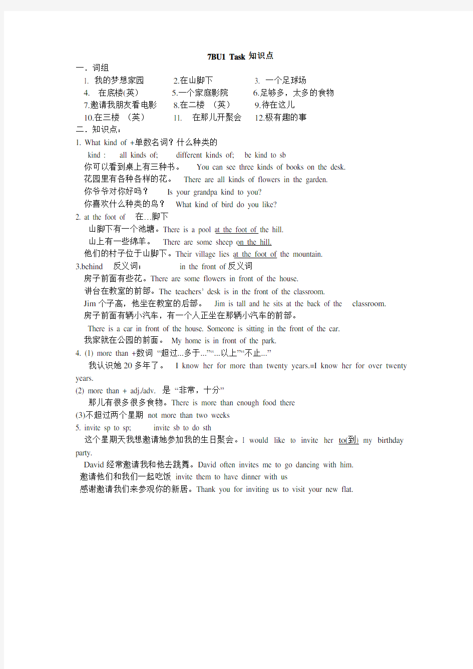 七年级下册英语(苏教版七年级)7BU1 Task知识点教学文稿