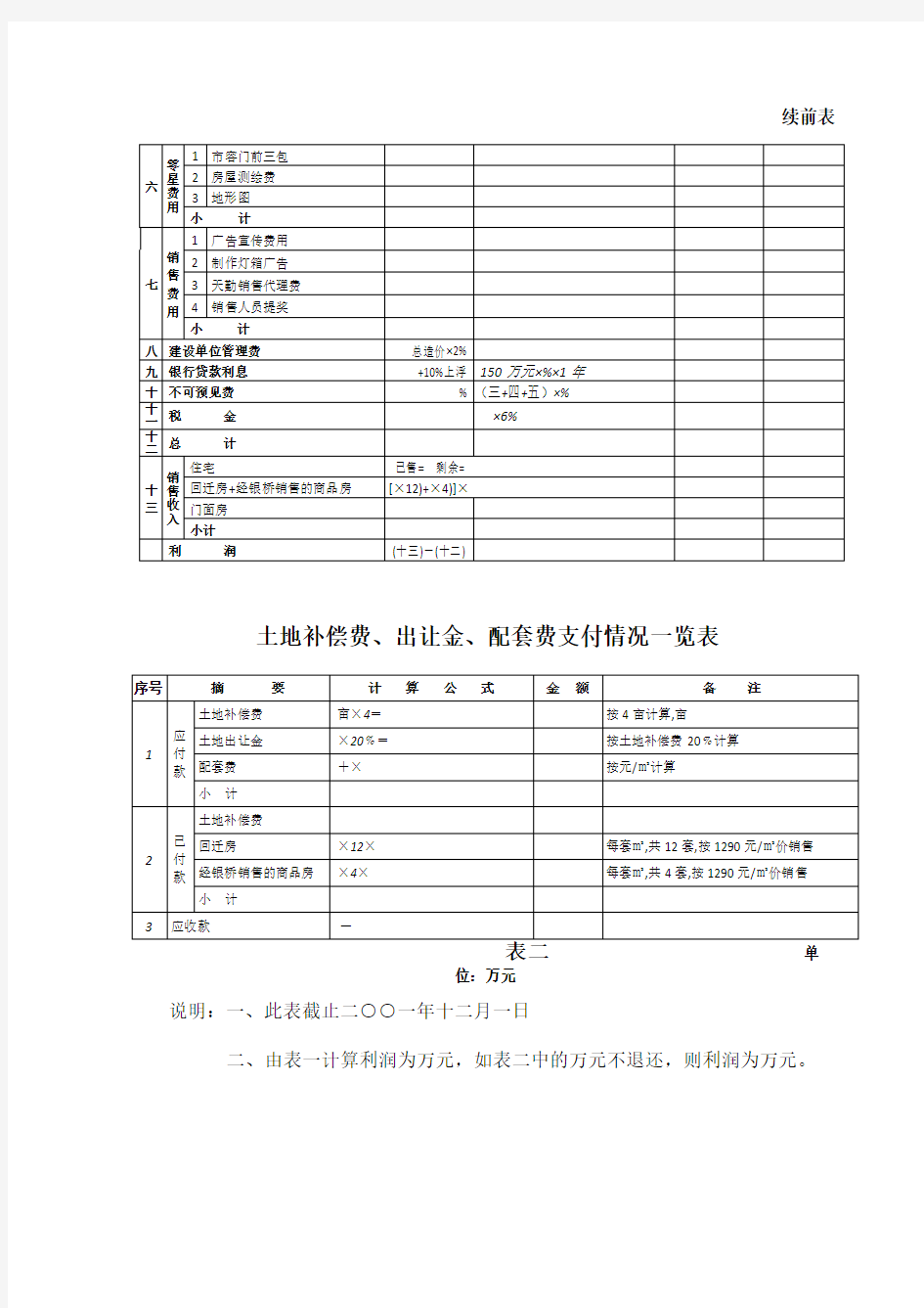 建设工程投资估算表