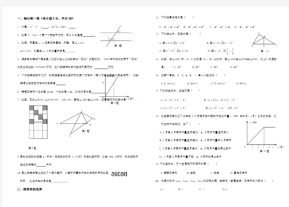 北师大版七年级下册数学期末试卷及答案.doc