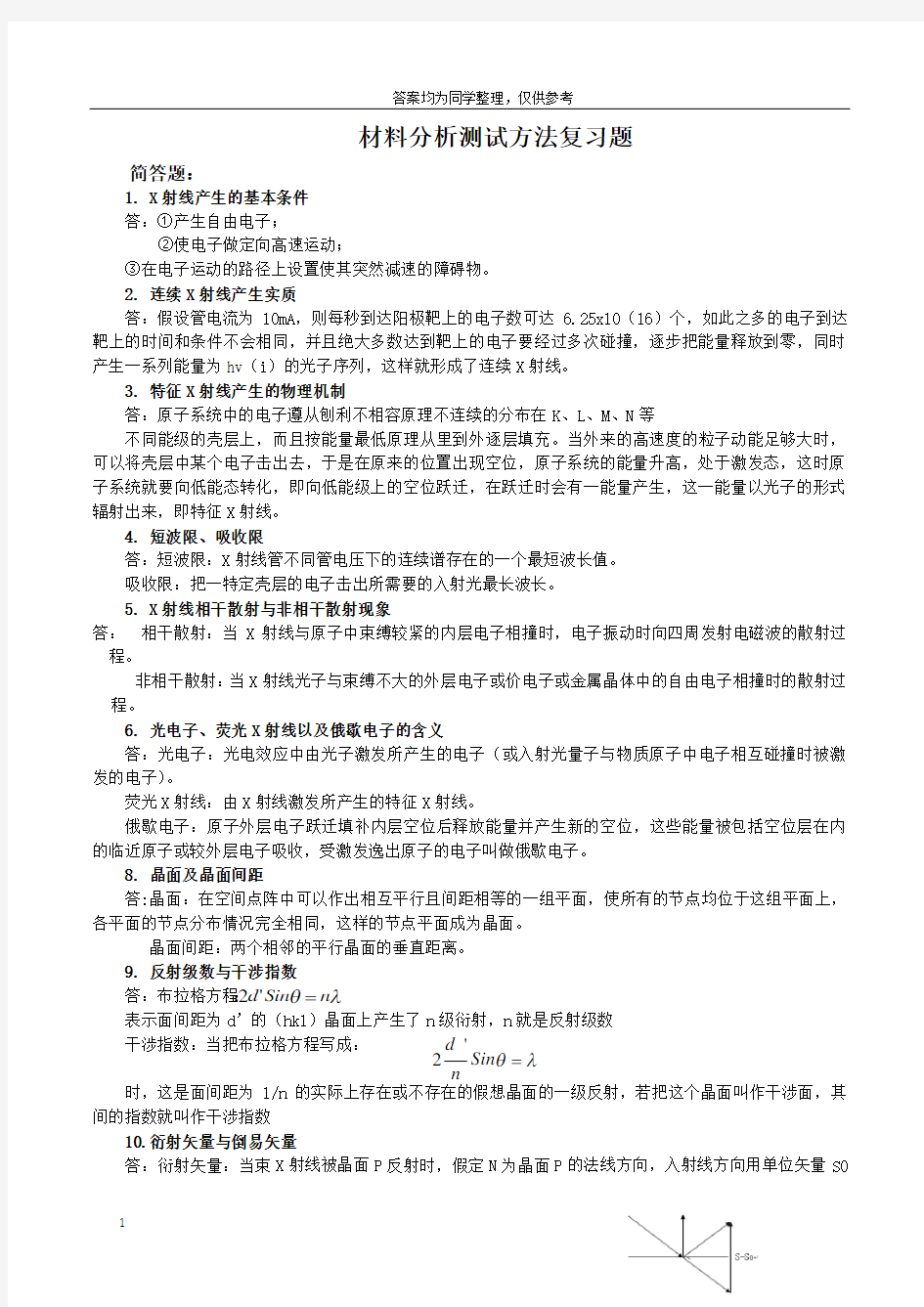 现代材料分析方法习题汇总及答案