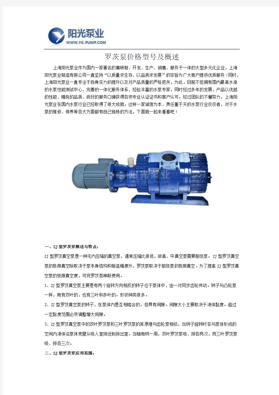 罗茨泵价格型号及概述