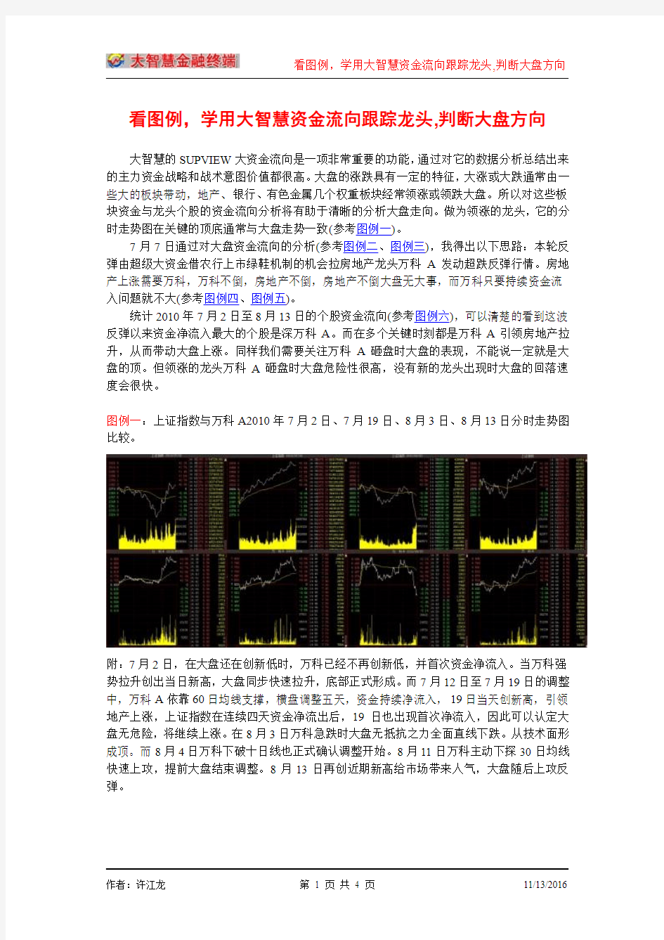 看图例,学用大智慧资金流向跟踪龙头