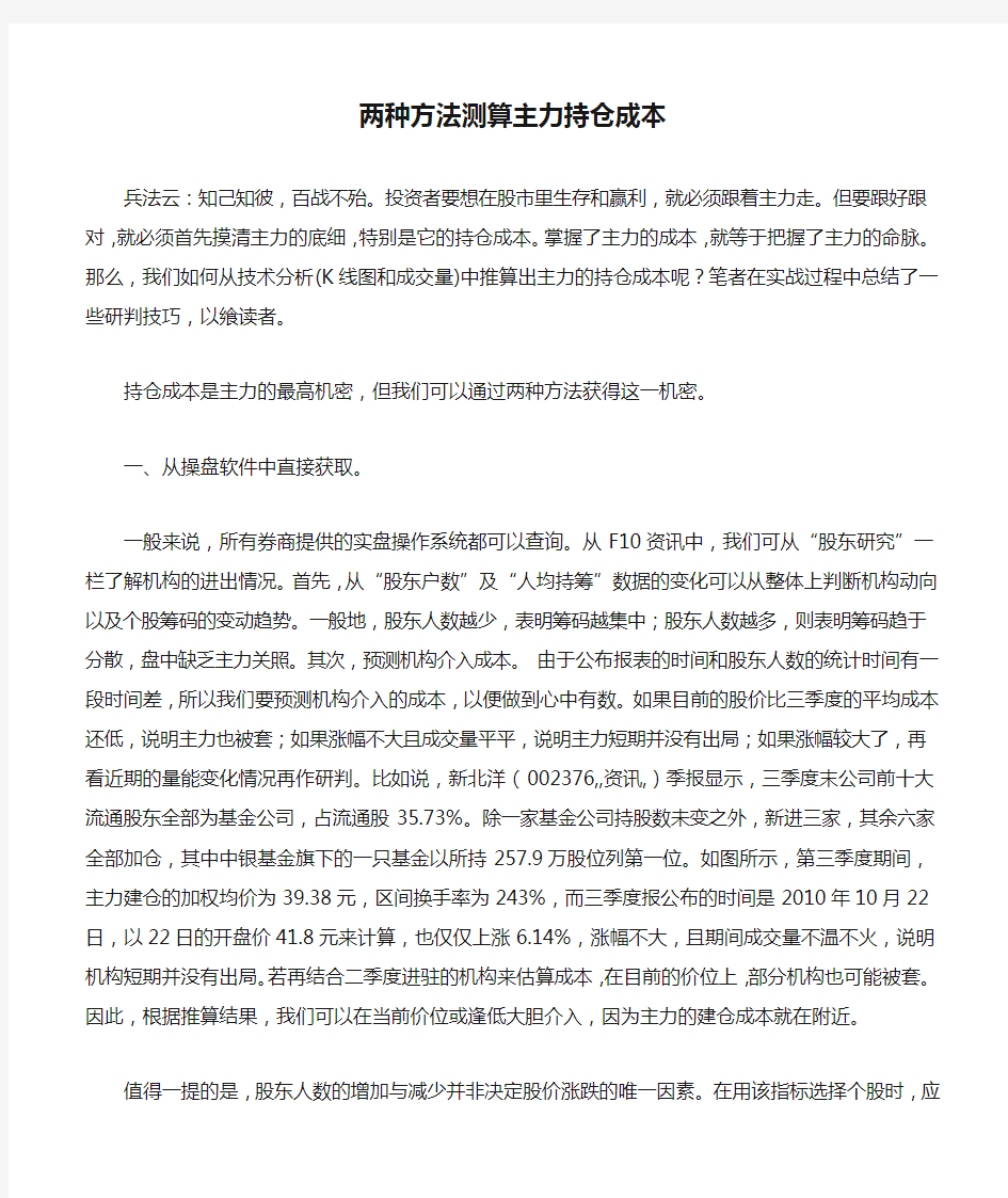 两种方法测算主力持仓成本