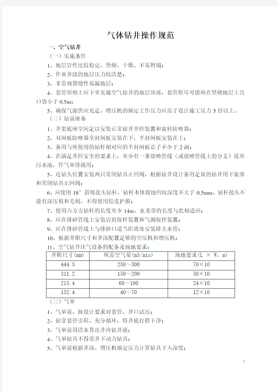 气体钻井操作规范