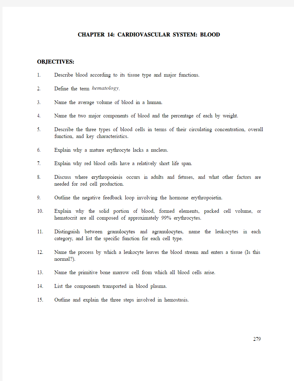 CHAPTER 14 CARDIOVASCULAR SYSTEM BLOOD