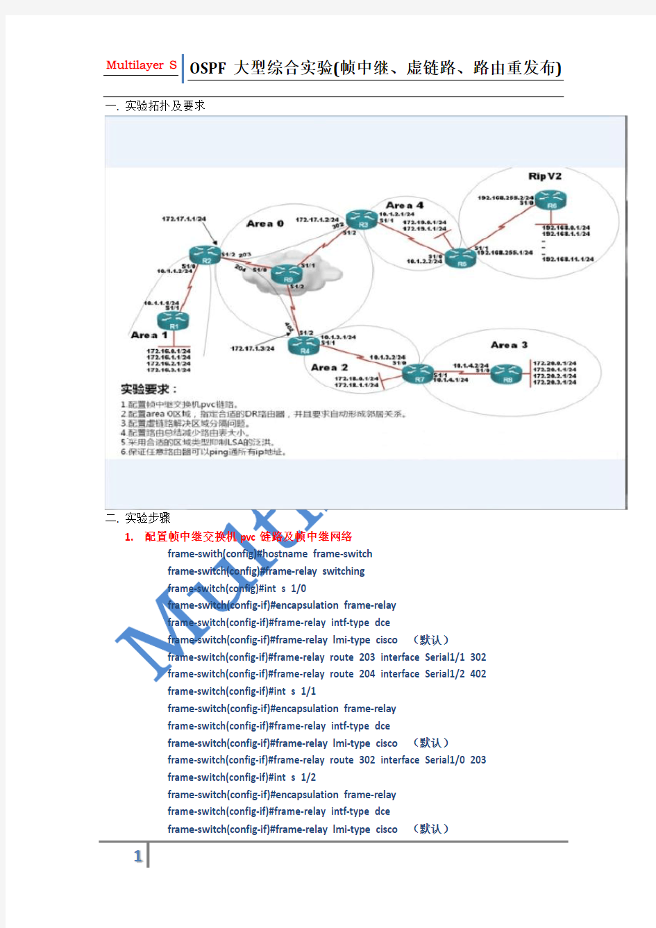 OSPF大型综合实验(帧中继、虚链路、路由 重发布、特殊区域)