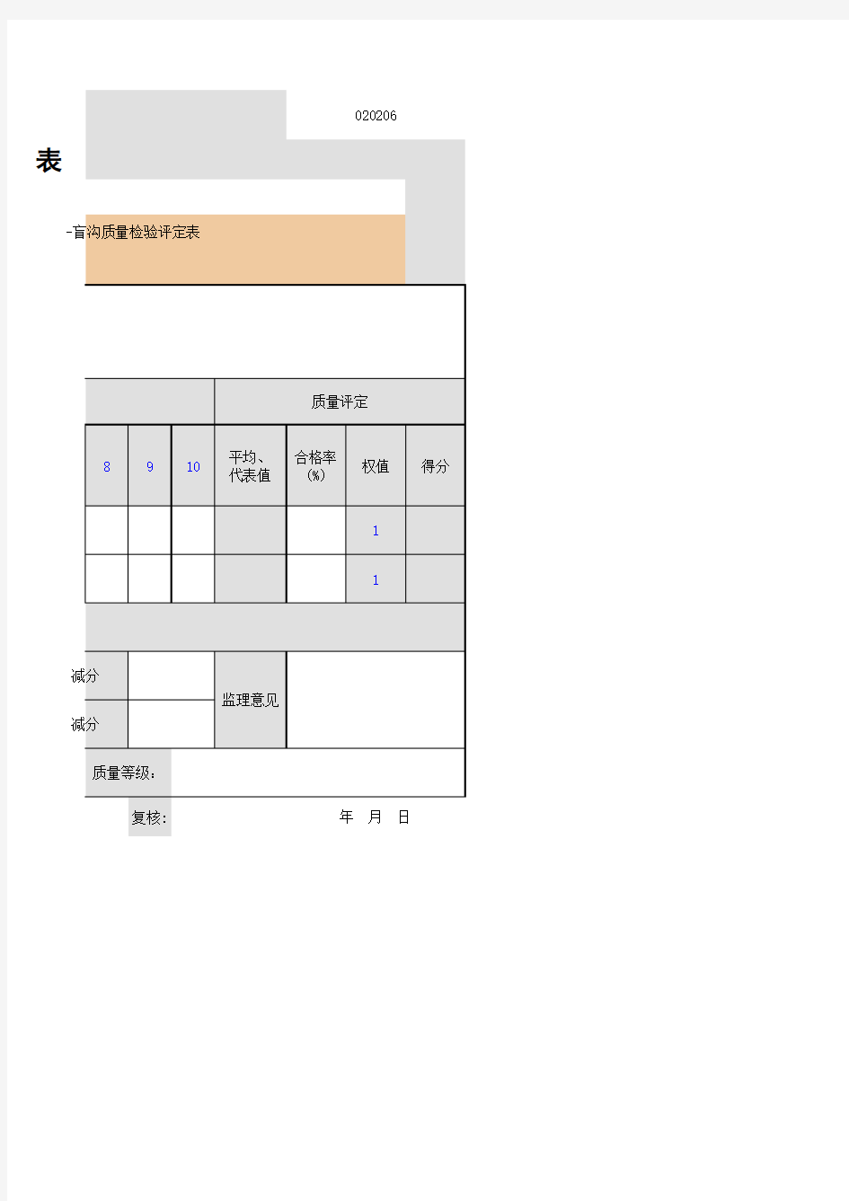 001-盲沟质量检验评定表